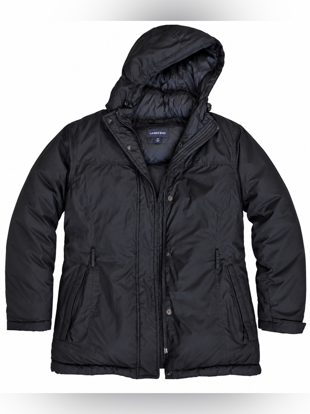 Lands' End Women's Goosedown Black Hooded Puffer Jacket